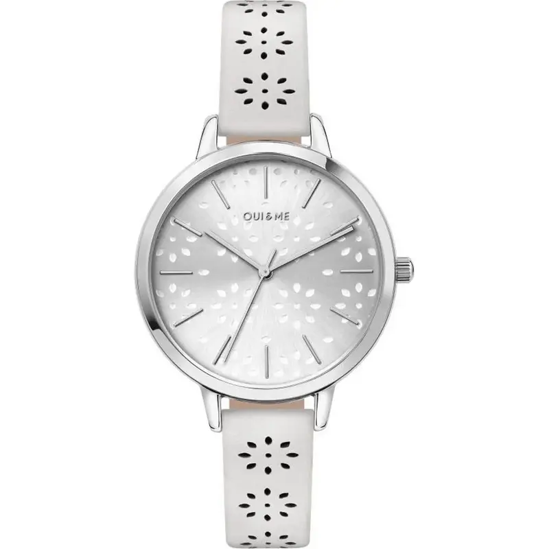 Oui & Me Amourette Silver Sunray Dial Leather Strap Quartz ME010148 Women's Watch
