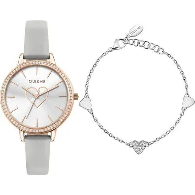 Oui & Me Amourette Crystal Accents Leather Strap Silver Dial Quartz ME010289 Women's Watch With Extra Bracelet