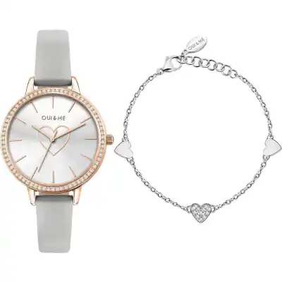 Oui & Me Amourette Crystal Accents Leather Strap Silver Dial Quartz ME010289 Women's Watch With Extra Bracelet