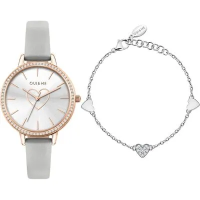 Oui & Me Amourette Crystal Accents Leather Strap Silver Dial Quartz ME010289 Women's Watch With Extra Bracelet