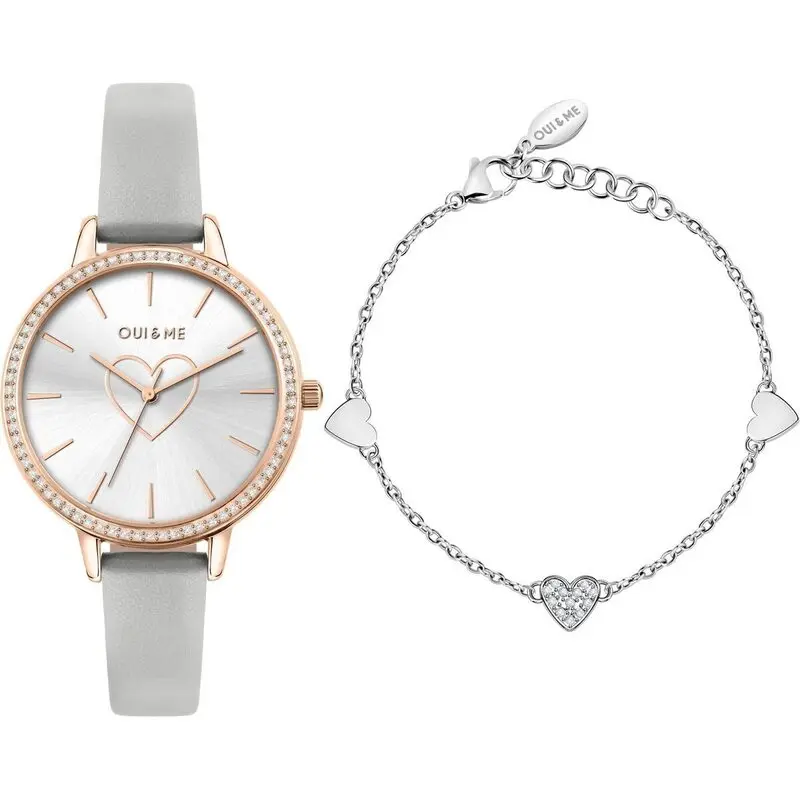 Oui & Me Amourette Crystal Accents Leather Strap Silver Dial Quartz ME010289 Women's Watch With Extra Bracelet