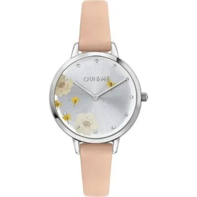 Oui & Me Fleurette Pink Leather Strap Silver Dial Quartz ME010372 Women's Watch