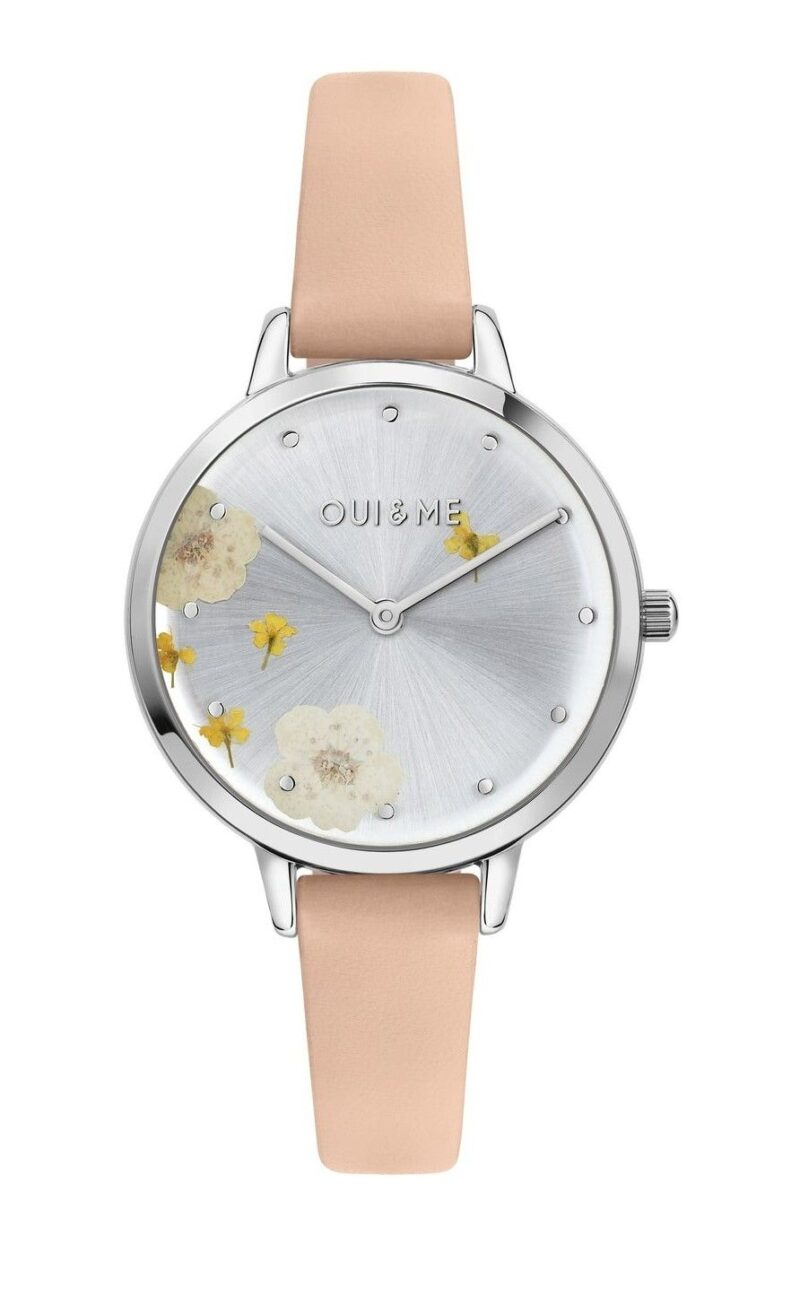 Oui & Me Fleurette Pink Leather Strap Silver Dial Quartz ME010372 Women's Watch