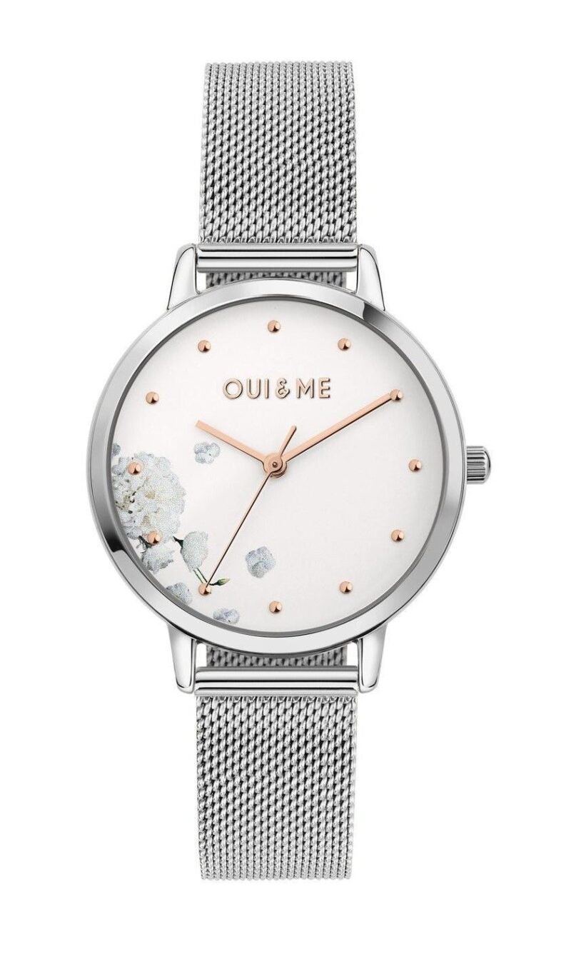 Oui & Me Fleurette Stainless Steel Mesh White Dial Quartz ME010375 Women's Watch