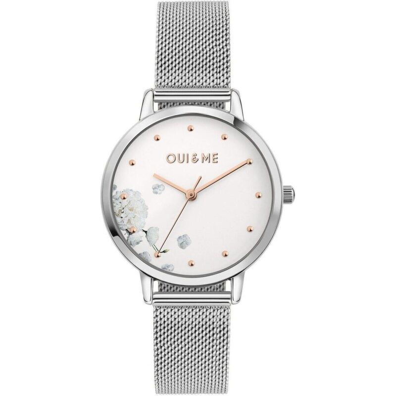 Oui & Me Fleurette Stainless Steel Mesh White Dial Quartz ME010375 Women's Watch