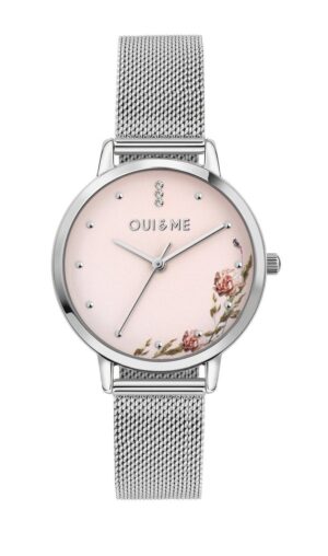 Oui & Me Fleurette Stainless Steel Mesh Pink Dial Quartz ME010376 Women's Watch