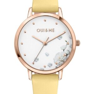 Oui & Me Fleurette Yellow Leather Strap White Dial Quartz ME010377 Women's Watch