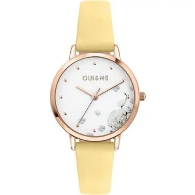 Oui & Me Fleurette Yellow Leather Strap White Dial Quartz ME010377 Women's Watch