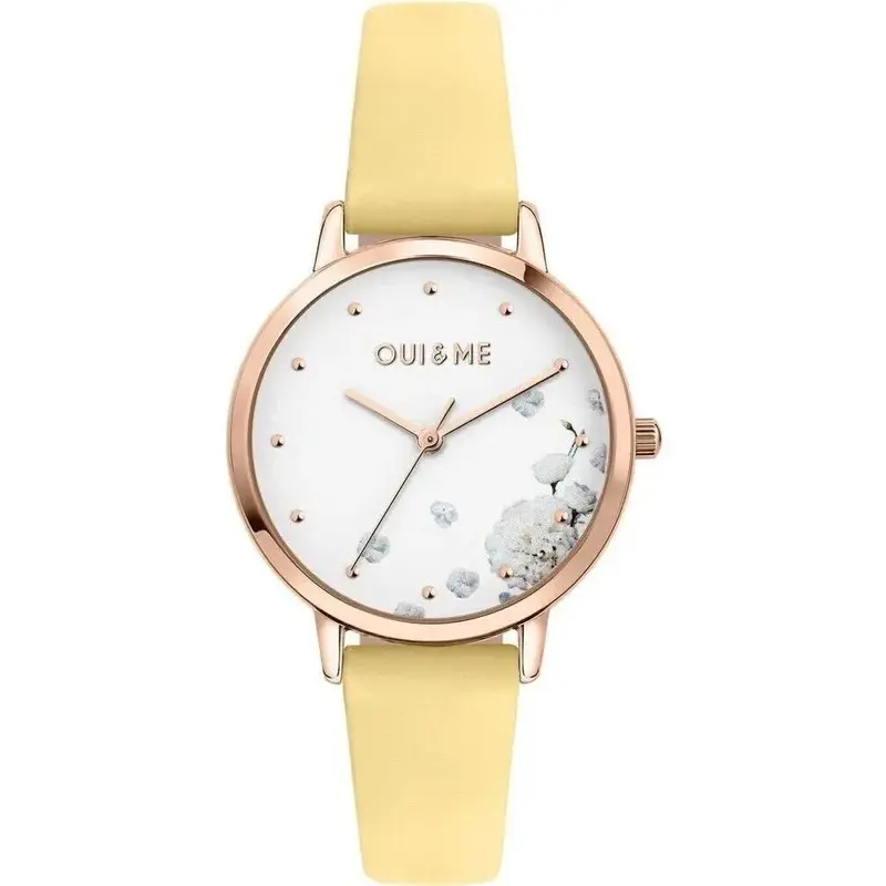 Oui & Me Fleurette Yellow Leather Strap White Dial Quartz ME010377 Women's Watch