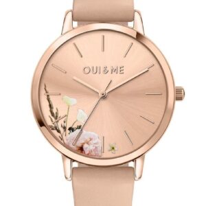 Oui & Me Fleurette Pink Leather Strap Rose Gold Dial Quartz ME010378 Women's Watch
