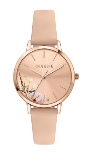 Oui & Me Fleurette Pink Leather Strap Rose Gold Dial Quartz ME010378 Women's Watch
