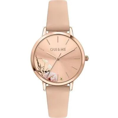 Oui & Me Fleurette Pink Leather Strap Rose Gold Dial Quartz ME010378 Women's Watch