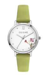 Oui & Me Fleurette Green Leather Strap White Dial Quartz ME010379 Women's Watch
