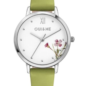 Oui & Me Fleurette Green Leather Strap White Dial Quartz ME010379 Women's Watch