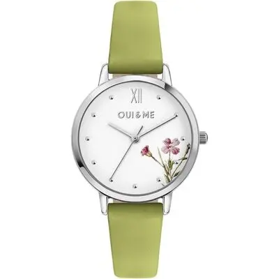Oui & Me Fleurette Green Leather Strap White Dial Quartz ME010379 Women's Watch