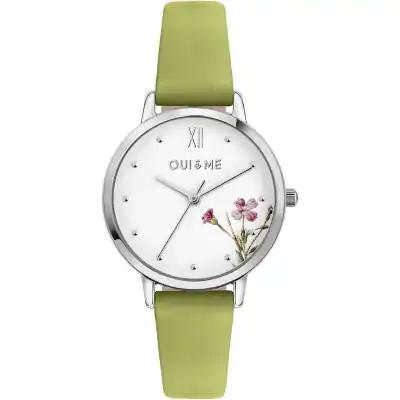 Oui & Me Fleurette Green Leather Strap White Dial Quartz ME010379 Women's Watch