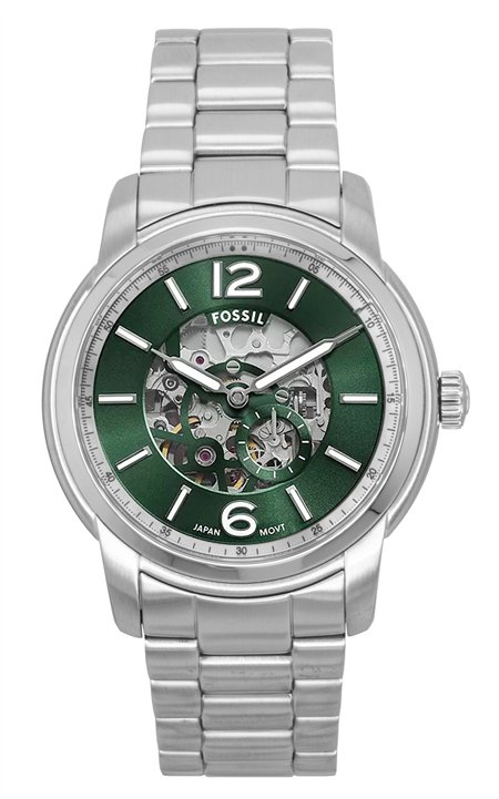Fossil Heritage Stainless Steel Green Skeleton Dial Automatic ME3262 Men's Watch