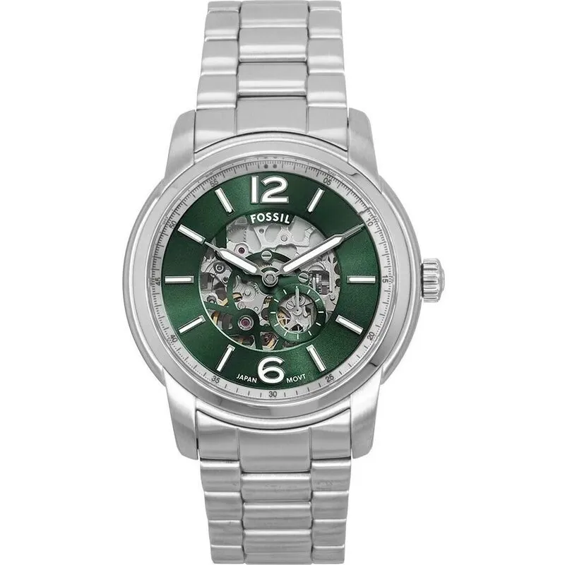 Fossil Heritage Stainless Steel Green Skeleton Dial Automatic ME3262 Men's Watch