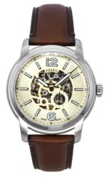 Fossil Heritage Brown Leather Strap Cream Skeleton Dial Automatic ME3264 Men's Watch