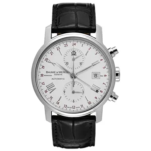 Baume & Mercier Classima Executive MOA08851 - Men’s 42mm Automatic Open Heart Watch with Silver Grain d'Orge Dial and Black Alligator Leather Strap (MOA08851)