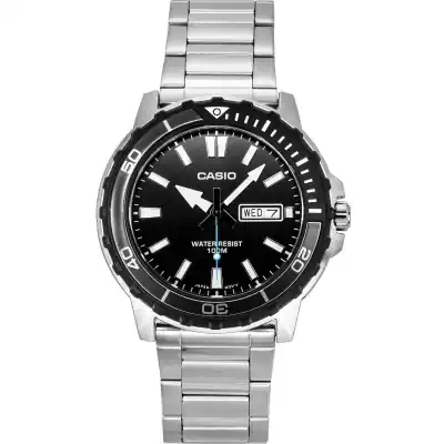 Casio Standard Analog Stainless Steel Black Dial Quartz MTD-125D-1A3V 100M Men's Watch