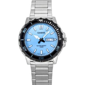 Casio Standard Analog Stainless Steel Aqua Blue Dial Quartz MTD-125D-2A3V 100M Men's Watch