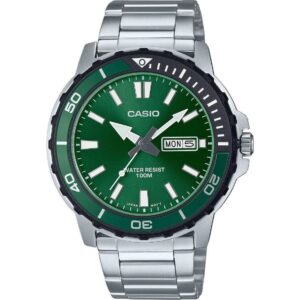 Casio Standard Analog Stainless Steel Green Dial Quartz MTD-125D-3AV 100M Men's Watch