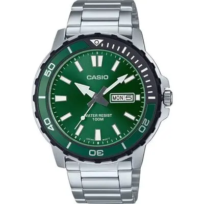 Casio Standard Analog Stainless Steel Green Dial Quartz MTD-125D-3AV 100M Men's Watch