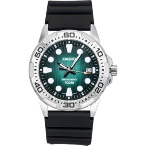 Casio Standard Analog Resin Strap Green Dial Quartz MTD-140-3AV 100M Men's Watch