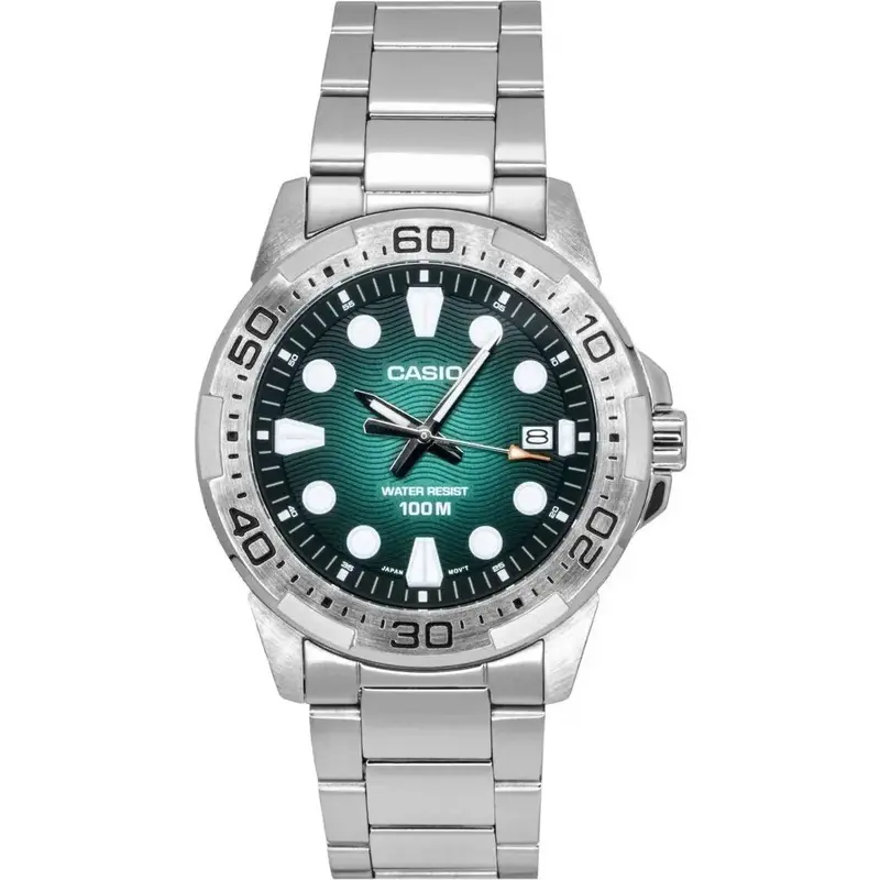 Casio Standard Analog Stainless Steel Green Dial Quartz MTD-140D-3AV 100M Men's Watch