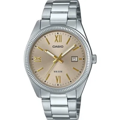 Casio Standard Analog Ion Plated Stainless Steel Beige Dial Quartz MTP-1302DD-9AV Men's Watch