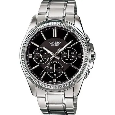 Casio Enticer Analog Stainless Steel Black Dial Quartz MTP-1375D-1AV Men's Watch