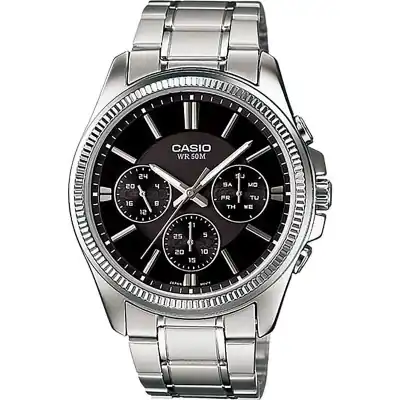 Casio Enticer Analog Stainless Steel Black Dial Quartz MTP-1375D-1AV Men's Watch