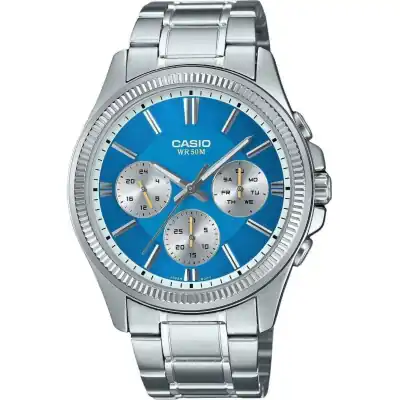 Casio Enticer Analog Stainless Steel Ice Blue Dial Quartz MTP-1375D-2A2 Men's Watch