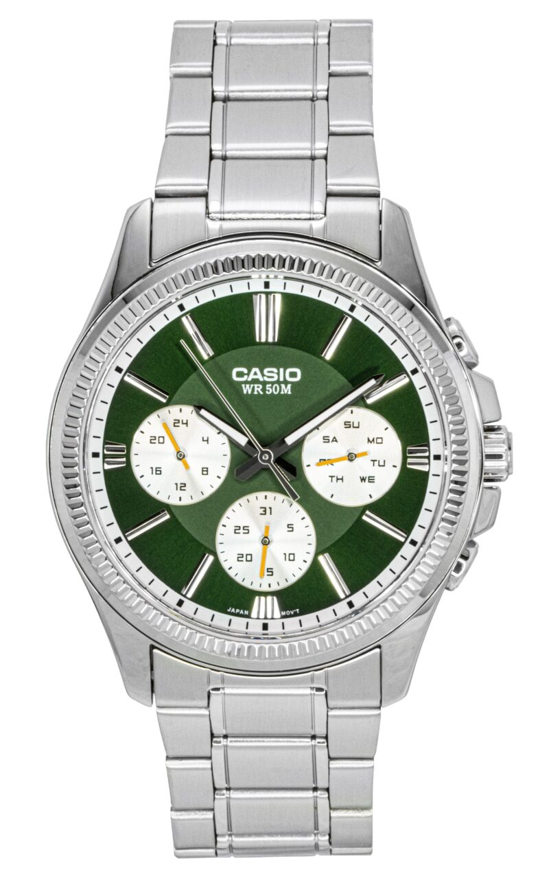 Casio Enticer Analog Stainless Steel Green Dial Quartz MTP-1375D-3 Men's Watch