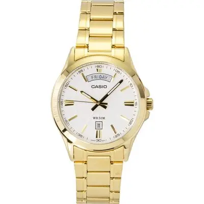 Casio Standard Analog Gold Tone Stainless Steel White Dial Quartz MTP-1381GD-7AV Men's Watch