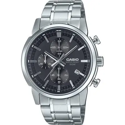 Casio Standard Analog Chronograph Stainless Steel Black Dial Quartz MTP-E510D-1A1V Men's Watch