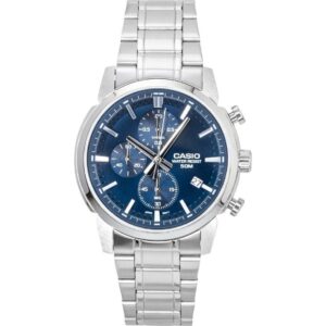Casio Analog Chronograph Stainless Steel Blue Dial Quartz MTP-E510D-2A2V Men's Watch