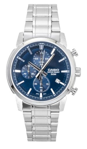 Casio Analog Chronograph Stainless Steel Blue Dial Quartz MTP-E510D-2A2V Men's Watch