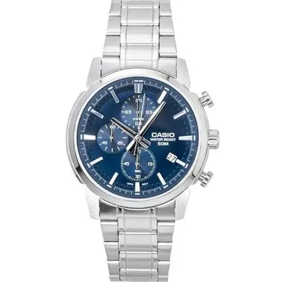 Casio Analog Chronograph Stainless Steel Blue Dial Quartz MTP-E510D-2A2V Men's Watch
