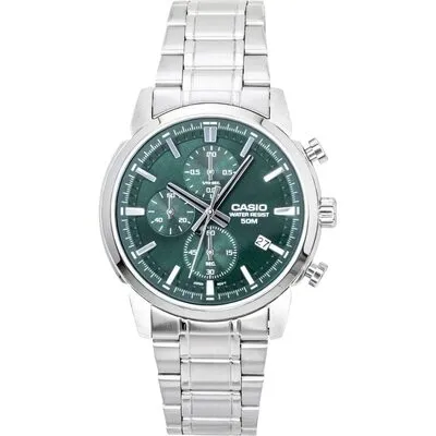Casio Chronograph Analog Stainless Steel Green Dial Quartz MTP-E510D-3AV Men's Watch