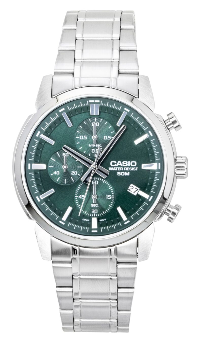 Casio Chronograph Analog Stainless Steel Green Dial Quartz MTP-E510D-3AV Men's Watch