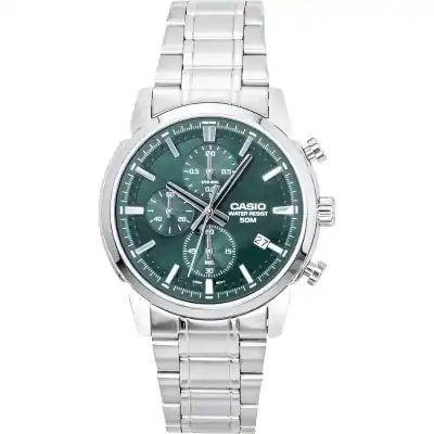 Casio Chronograph Analog Stainless Steel Green Dial Quartz MTP-E510D-3AV Men's Watch
