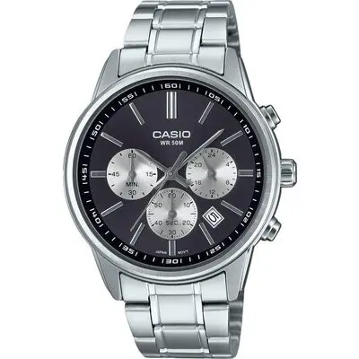 Casio Standard Analog Chronograph Stainless Steel Grey Dial Quartz MTP-E515D-1AV Men's Watch