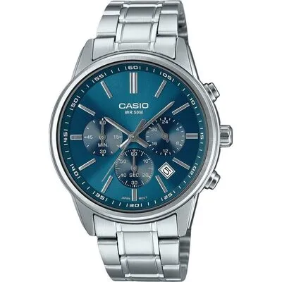 Casio Standard Analog Chronograph Stainless Steel Blue Dial Quartz MTP-E515D-2A1V Men's Watch