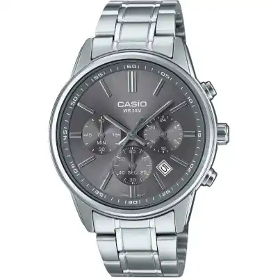 Casio Standard Analog Chronograph Stainless Steel Grey Dial Quartz MTP-E515D-8AV Men's Watch