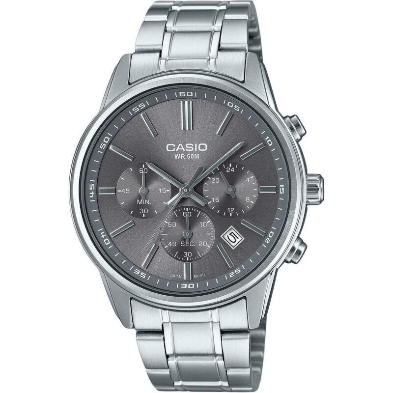 Casio Standard Analog Chronograph Stainless Steel Grey Dial Quartz MTP-E515D-8AV Men's Watch Casio Standard Analog Chronograph Stainless Steel Grey Dial Quartz MTP-E515D-8AV Men's Watch