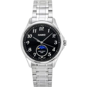 Casio Standard Analog Moon Phase Stainless Steel Black Dial Quartz MTP-M110D-1AV Men's Watch