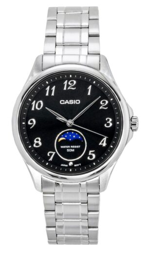 Casio Standard Analog Moon Phase Stainless Steel Black Dial Quartz MTP-M110D-1AV Men's Watch