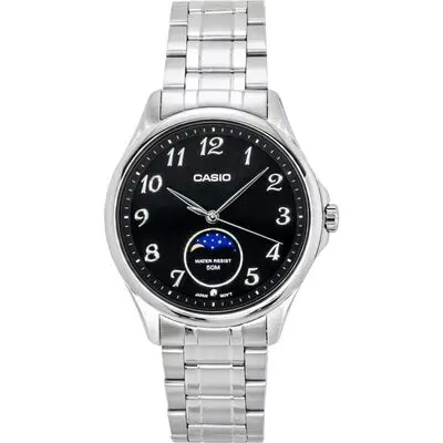 Casio Standard Analog Moon Phase Stainless Steel Black Dial Quartz MTP-M110D-1AV Men's Watch